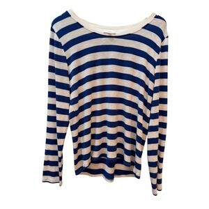 A Loves A Womens Blue White Striped Long Sleeve Scoop Neck Knit Sweater Large L